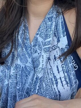 White and Navy Blue Printed Scarf Wrap